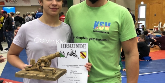 Chiara Hirt mit Trainer Volker Hirt - KSV Gottmadingen in Hornberg 2019